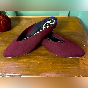 Rothy’s washable Almond Demi Mules in Black Cherry